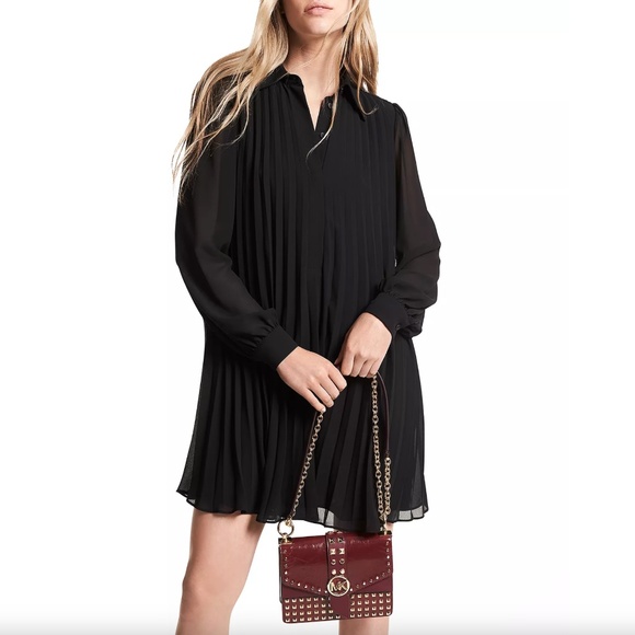 Michael Kors Georgette Pleated Shirtdress - Black